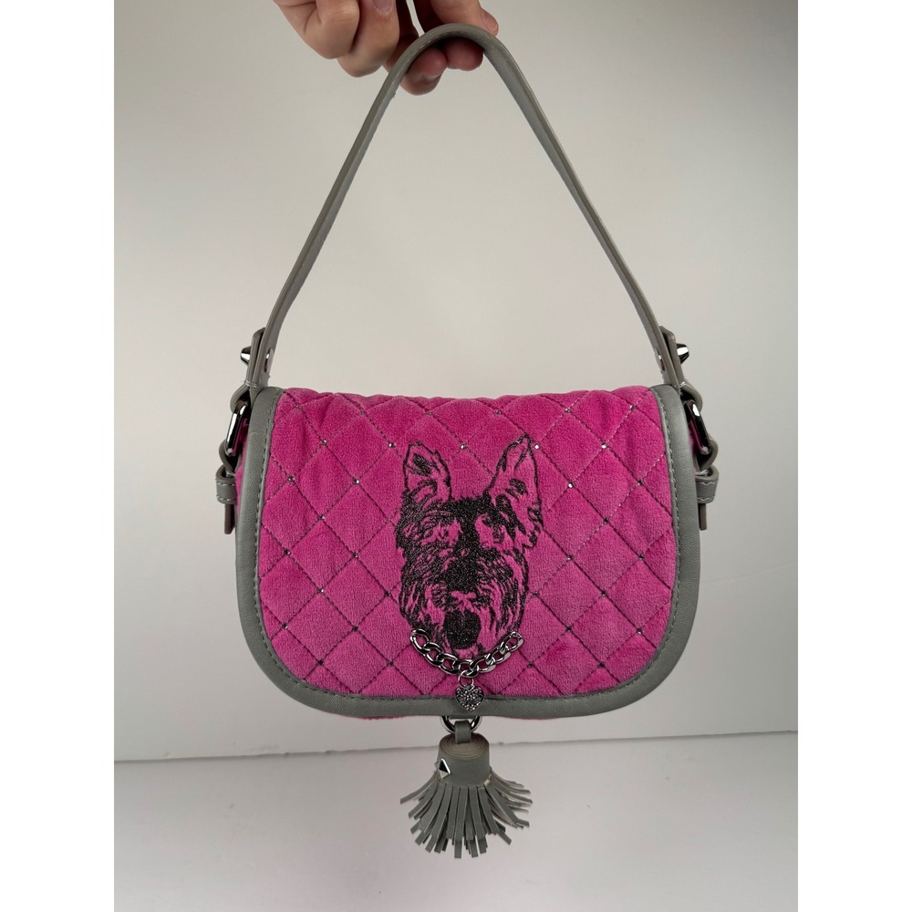 Juicy Couture Pink Velour Scottie Dog Shoulder Bag Quilted Rhinestone Y2K‎ Vtg